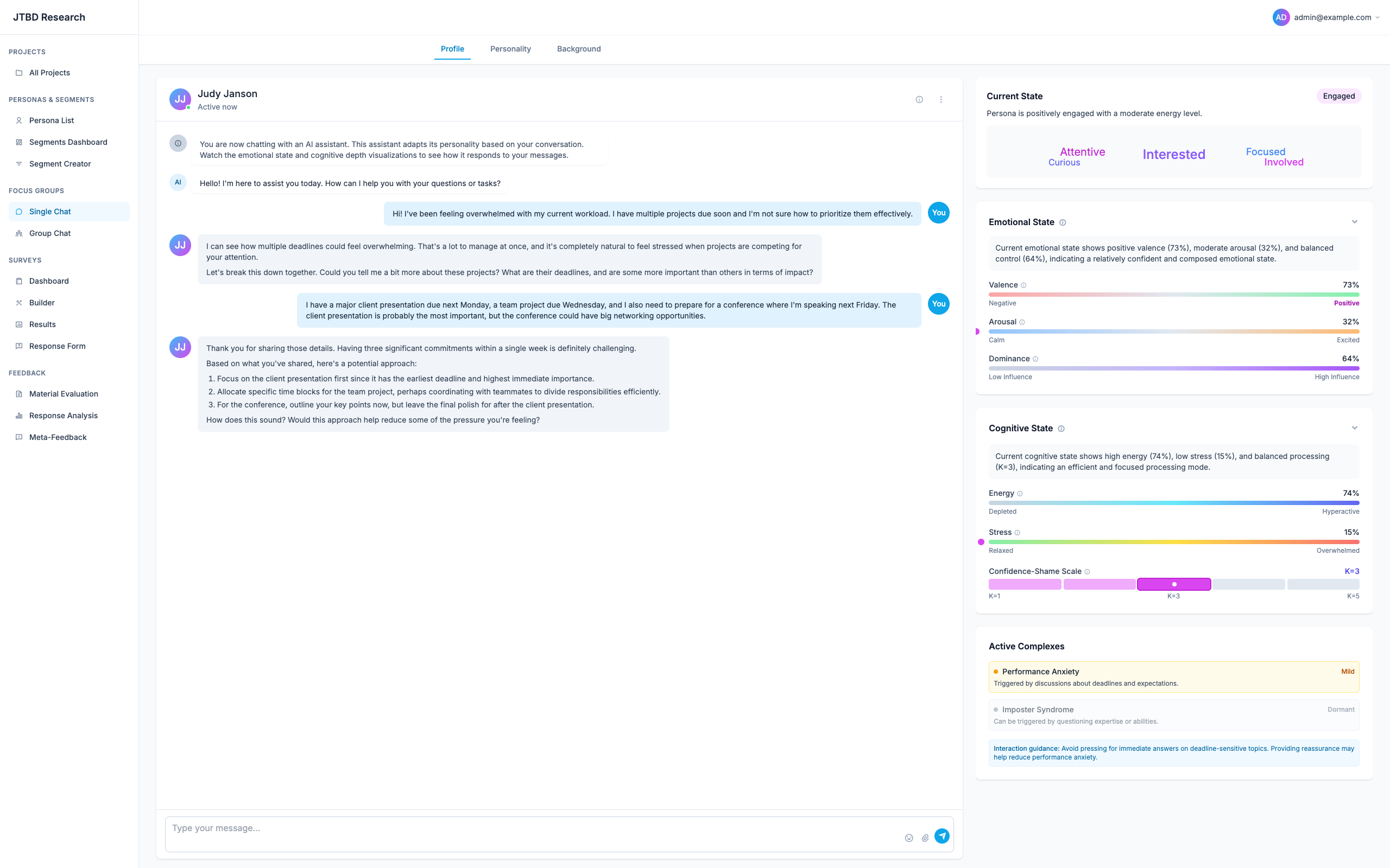 Customer interview with a persona responding based on their personality and decision style